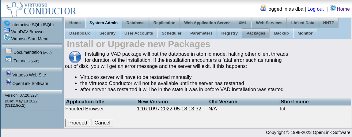 Figure 31: The Package installation confirmation dialogue in Conductor.