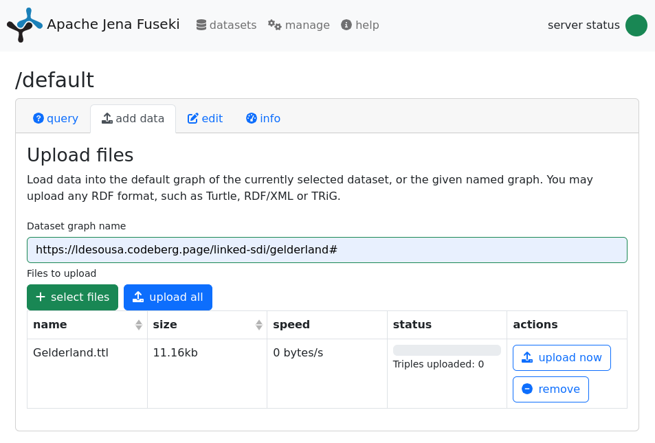 Figure 23: Uploading a knowledge graph with the Fuseki graphical interface.