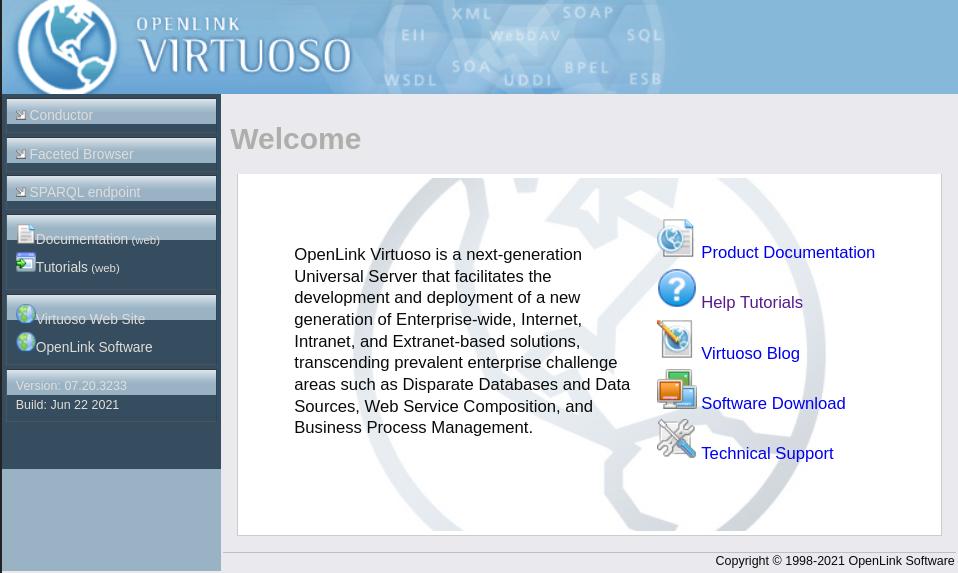 Figure 14: The Virtuoso welcome page.