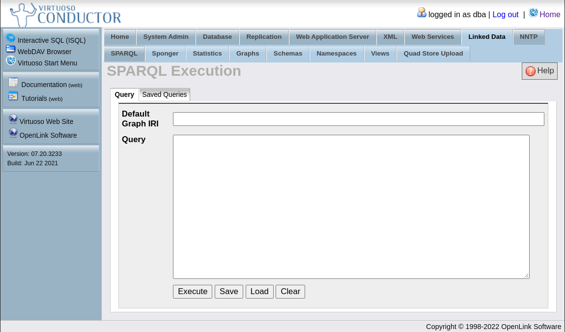 Figure 16: The Conductor graphical interface to the Virtuoso SPARQL endpoint.