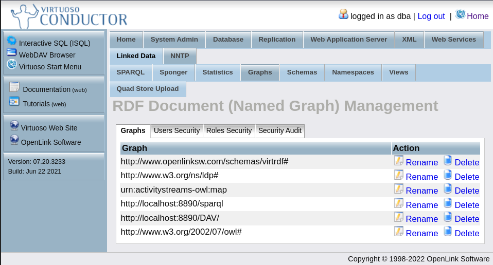 Figure 18: Knowledge graph management interface in Virtuoso.